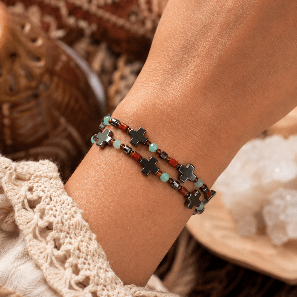 Hematite Cross Wrap- Handmade Jewellery - i am boho