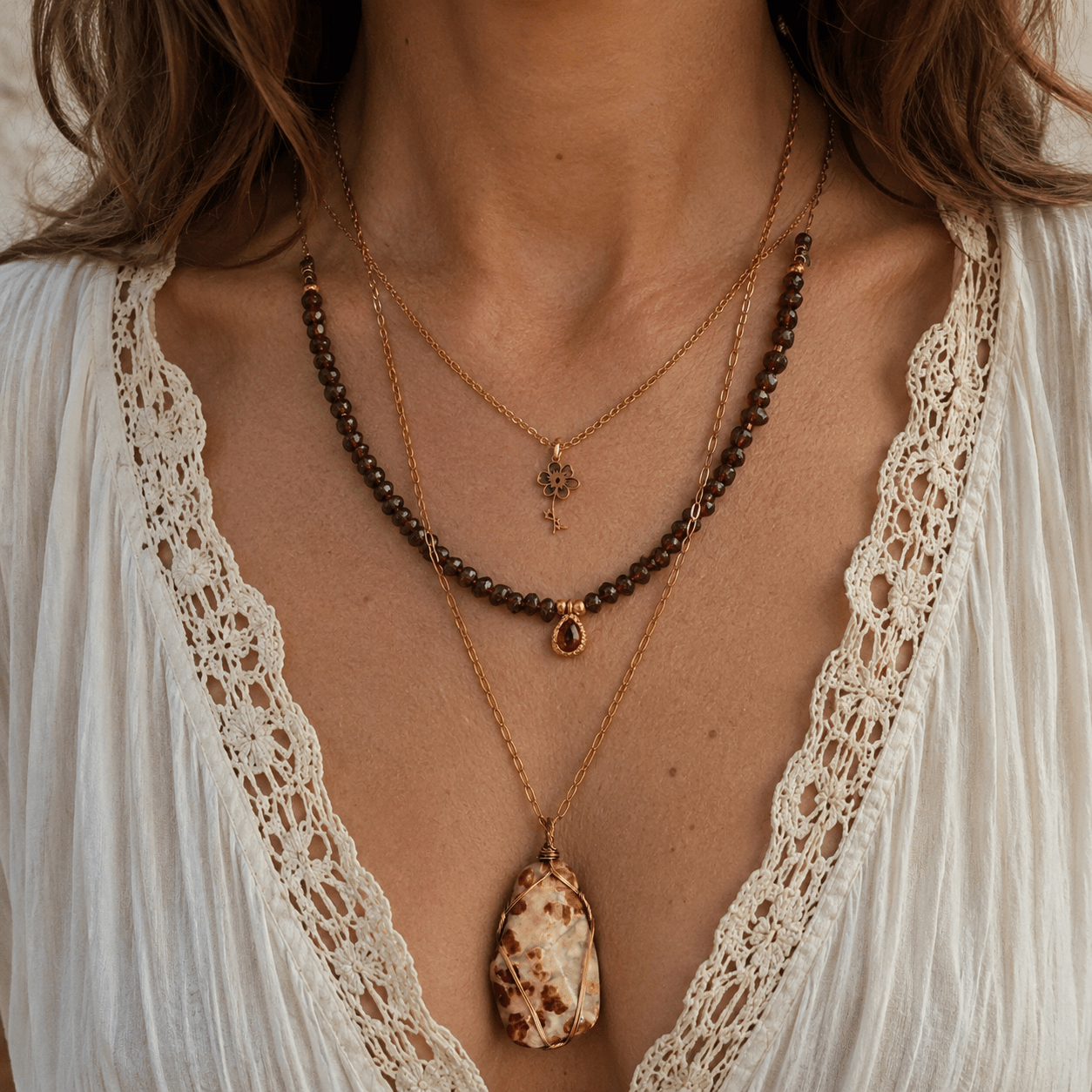 Garnet in Limestone- Handmade Jewellery - i am boho