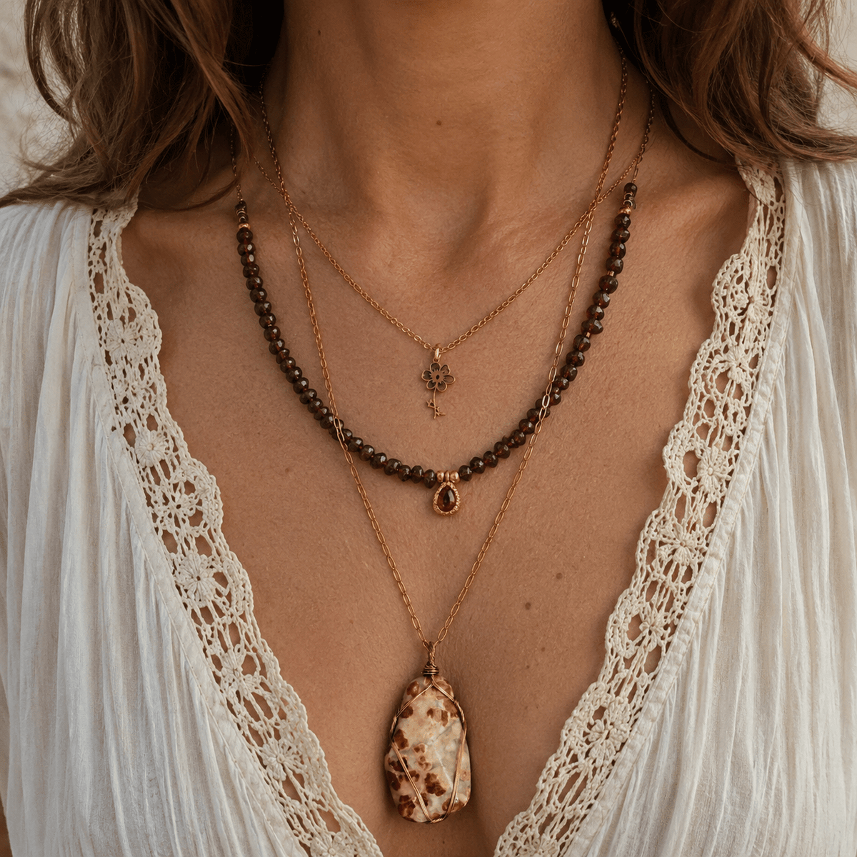 Garnet in Limestone- Handmade Jewellery - i am boho