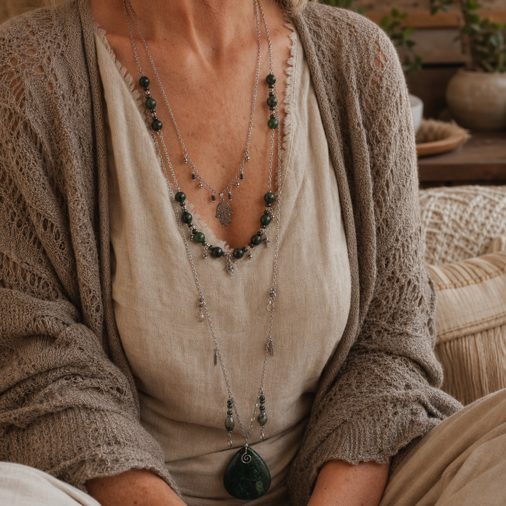 water grass agate layered necklace 