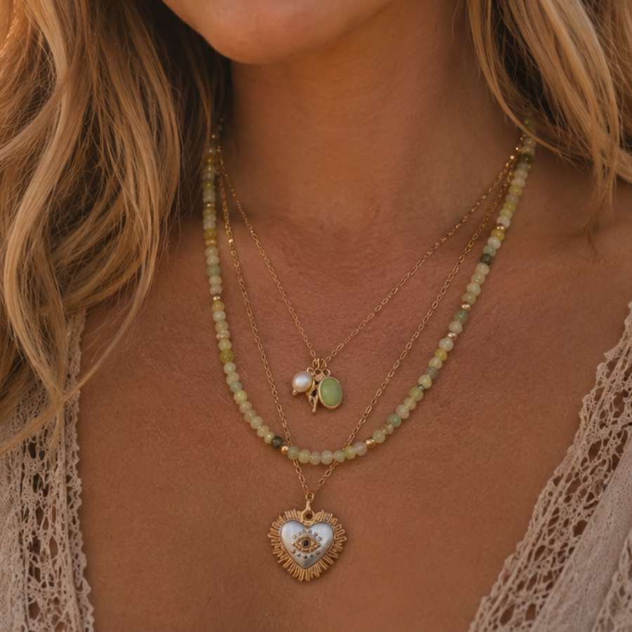 Jade and Fresh water pearl layered necklace 