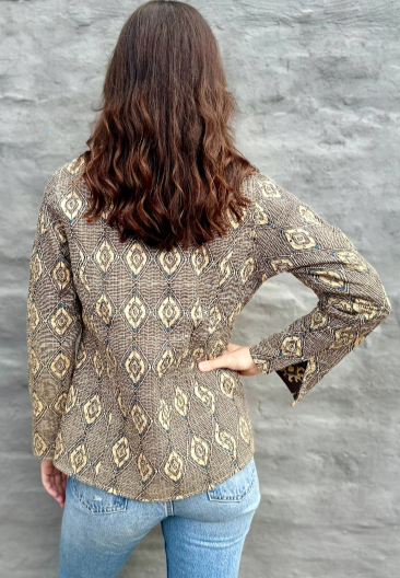 Long Quilted Jacket in Tribal Sand
