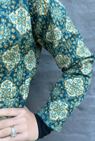 Long Quilted Jacket in Vintage Teal