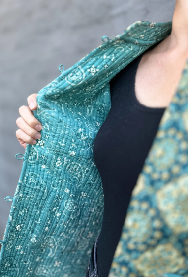 Long Quilted Jacket in Vintage Teal