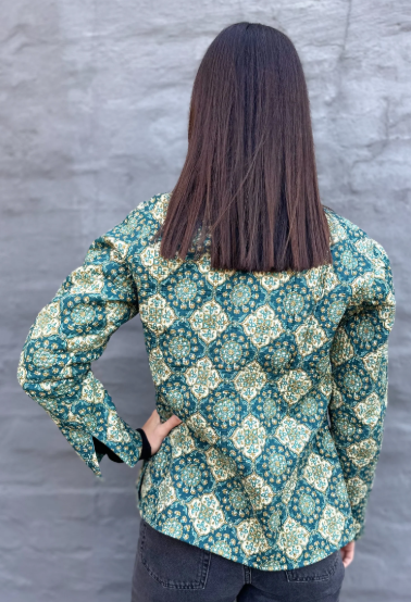 Long Quilted Jacket in Vintage Teal