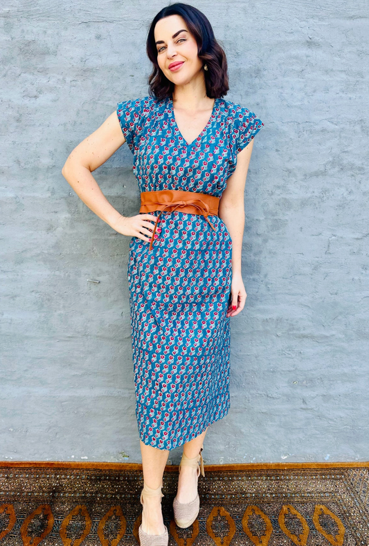 Savita in Teal & Red