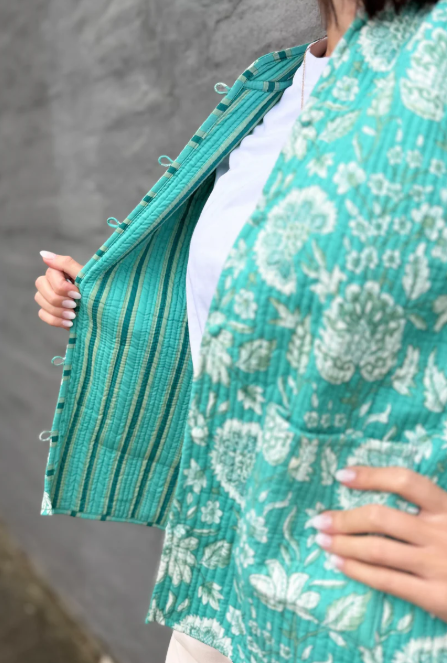Reversible Jacket in Turquoise Botanical