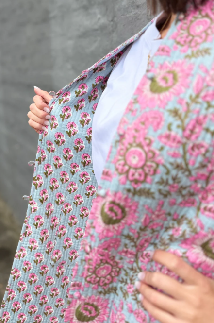 Reversible Quilted Cotton Coat In Protea Paisley